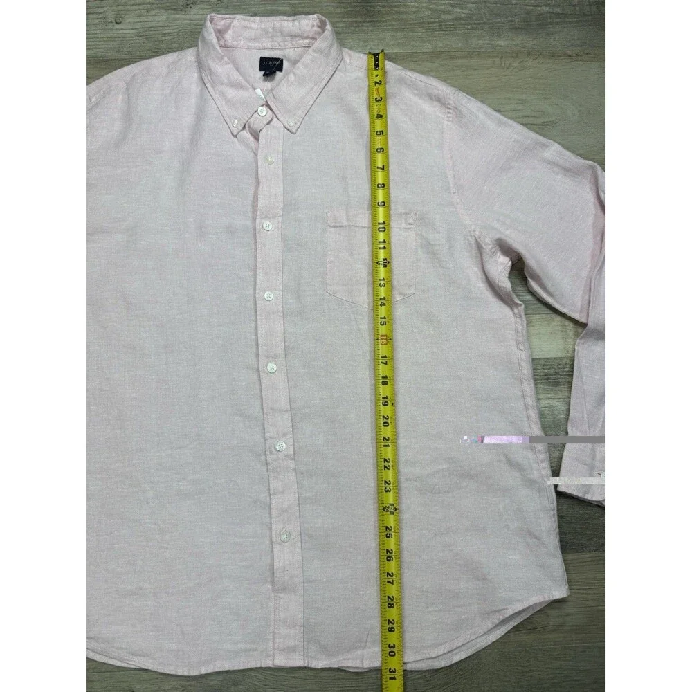 J Crew Linen Shirt Mens Light Pink Long Sleeve Button Up Dress Shirt Size XXL
